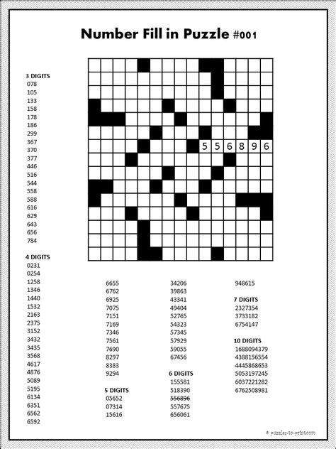 Number Fill In Puzzles Printable