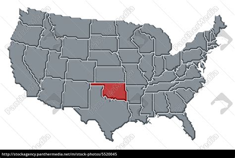 Karte Der Vereinigten Staaten Oklahoma Hervorgehoben Stockfoto