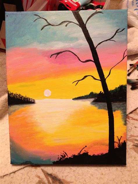 Stars can be created by either using a white pen or splattering white acrylic or gouache paint (flick bristles over paper to. Sunset painting acrylic on canvas | Sunset painting, Sunset painting acrylic, Art