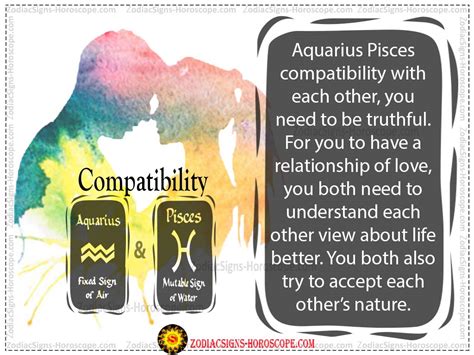 Pisces man is a water sign while the aquarius woman is an air sign. Aquarius and Pisces Compatibility - Love, Life and Sex ...