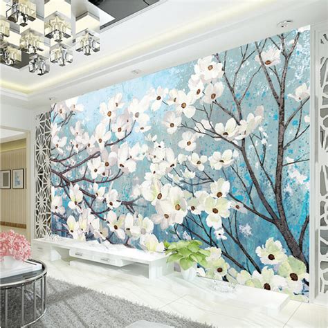 Elegant 3d Wallpaper Magnolia Wall Murals Custom Oil