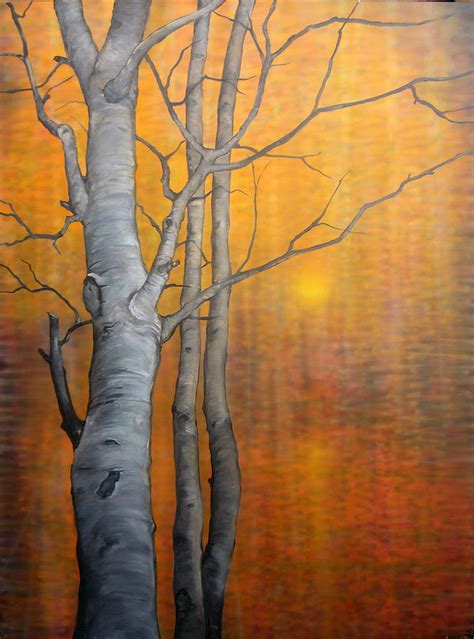 Aspen Trees Sunset Painting By George Bazhanoff
