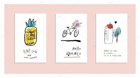 Cute Hand Drawn Posters About Summer Creative And Funny Cards Stock