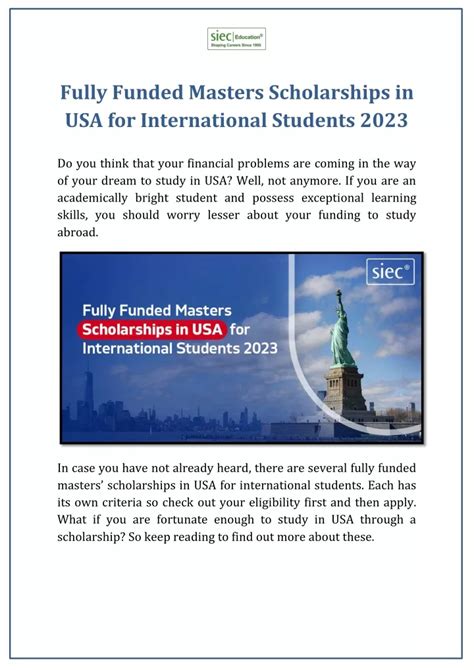 Ppt Fully Funded Masters Scholarships In Usa For International