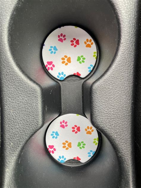 Dog Car Coasters With Colorful Dog Paw Prints Etsy