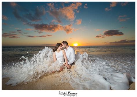 Romantic Sunset Beach Engagement Photography Oahu Hawaii Right Frame