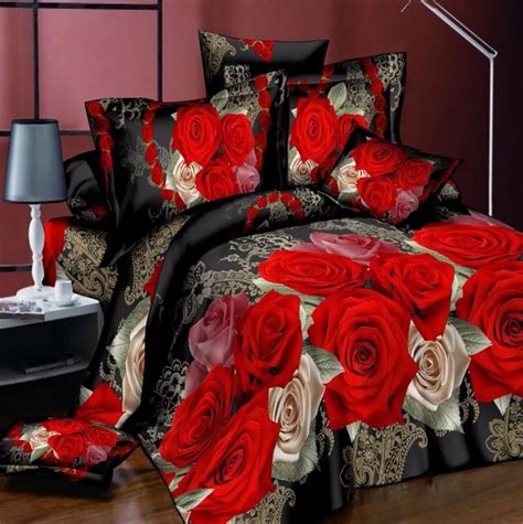 Free Shipping Queen Pcs Size Luxury D Rose Bedding Sets Red Color