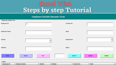 Excel Vba Userform Add Data Reset Exit Search Update Delete