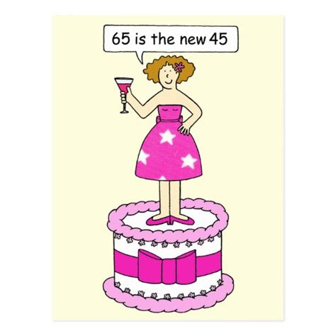 65th Birthday Humor For Her Lady On A Cake Postcard