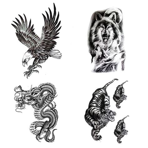 Buy Large Temporary Tattoos Waterproof Fake Tattoo Realistic Eagle Wolf