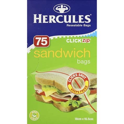 Hercules Click Zip Resealable Sandwich Bags 75 Pack Woolworths