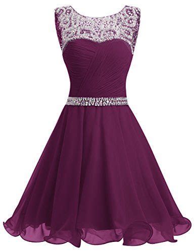 Purple Short Chiffon Party Dresses With Crystals Knee Length Purple