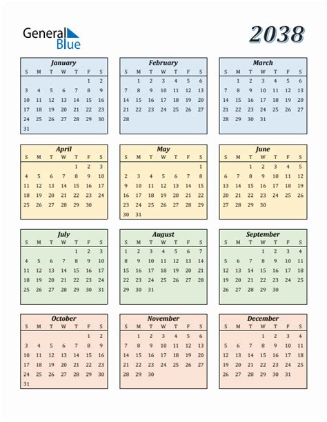 Free 2038 Calendars In Pdf Word Excel