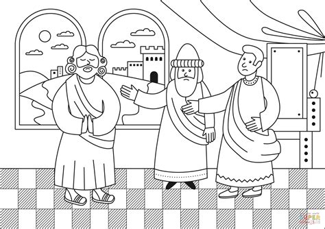 Dibujo De Jesús Llevado Ante El Sumo Sacerdote Para Colorear Dibujos