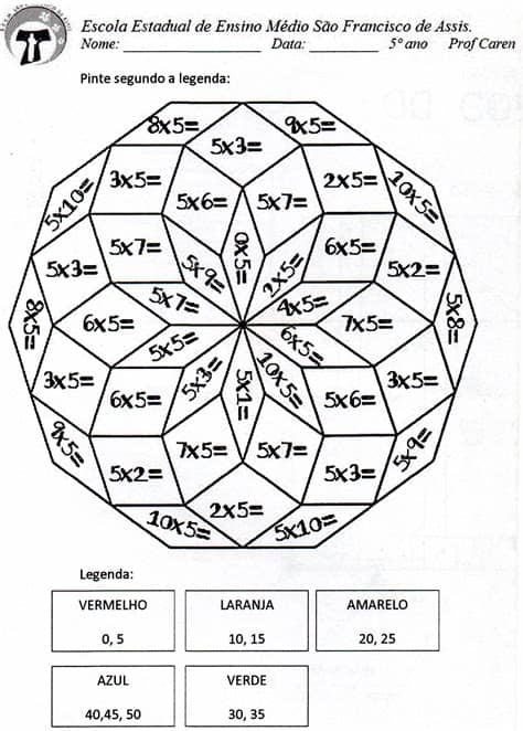 Déjanos tus apreciaciones en la caja de comentarios y nos encantaría que compartas nuestras fichas educativas con todos tus amigos y. Pinte a mandala com os resultados da multiplicação do 5 ...
