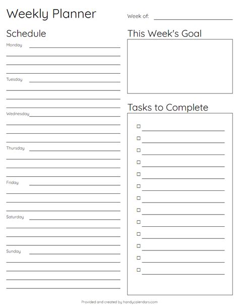 Weekly Goal Planner Handy Calendars
