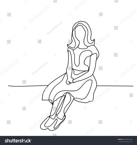 Isolated Sketch Little Girl Sitting Royalty Free Stock Vector