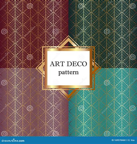 Set Of Four Seamless Patterns In Art Deco Style Golden Gradient
