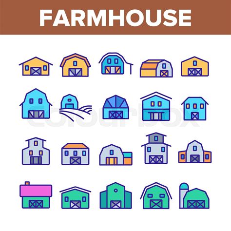 Farmhouse Collection Elements Icons Set Vector Stock Vector Colourbox