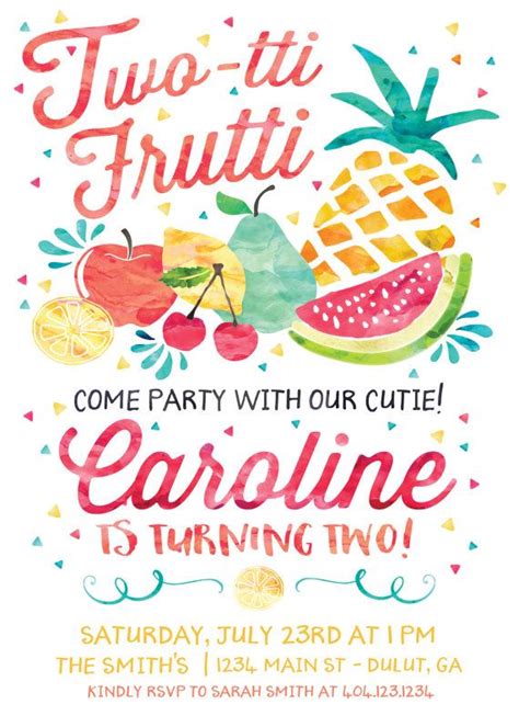 Twotti Frutti Birthday Invitation Tutti Frutti Etsy Birthday