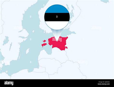 europa con mapa de estonia seleccionado e icono de la bandera de estonia mapa de vectores y