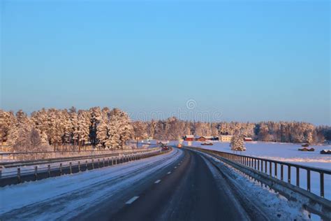 Beautiful Winter Road In Norrbotten Editorial Stock Image Image Of