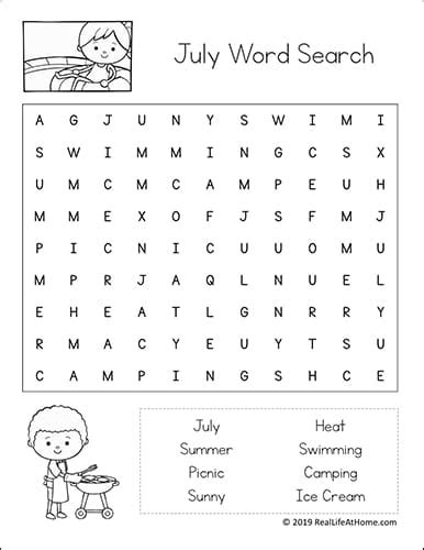 Free Printable July Word Search Printable Puzzle For Kids