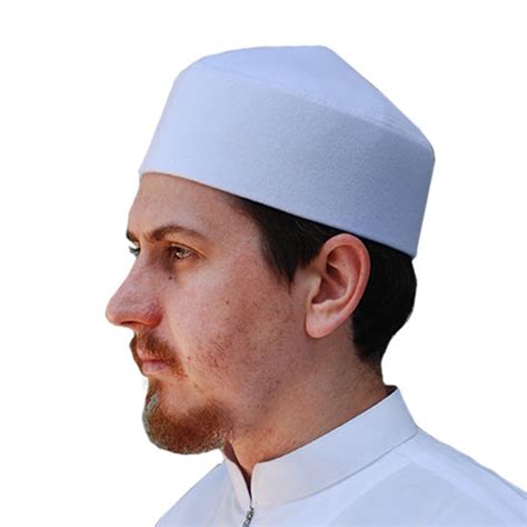 Thekufi® White Moroccan Fez Style Kufi Hat Islamic Cap With Pointed Top