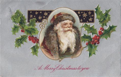 Santa Claus With Brown Cap Coat 1909 Christmas Postcard Antique