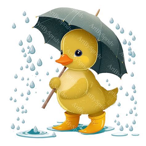 Duck With Umbrella And Rain Boots Png Cliparttransparent Animal Etsy