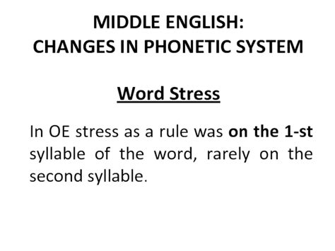 Middle English Changes In Phonetic System Word Stress презентация