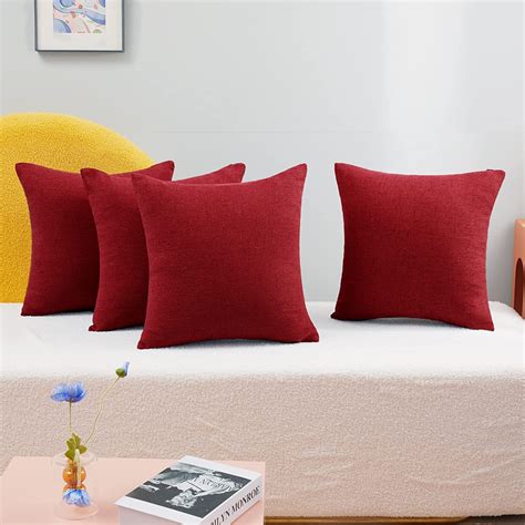 Deconovo Red Pillow Covers 24x24 Solid Linen Outdoor