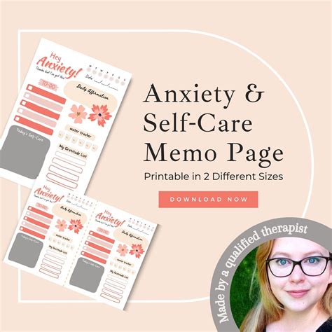 Anxiety Self Care Checklist Printable Instant Download Daily Planner
