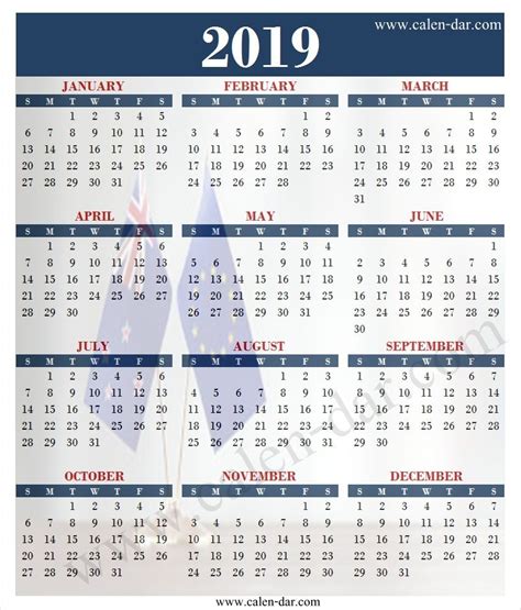 2019 Year Calendar Nz Year Calendar Calendar 2019 Year