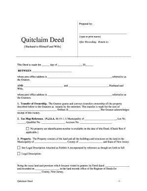 New Jersey Quitclaim Deed From Husband To Himself And Wife PdfFiller