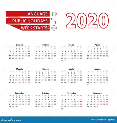 Calendar 2020 In Italian Language With Public Holidays The Country Of