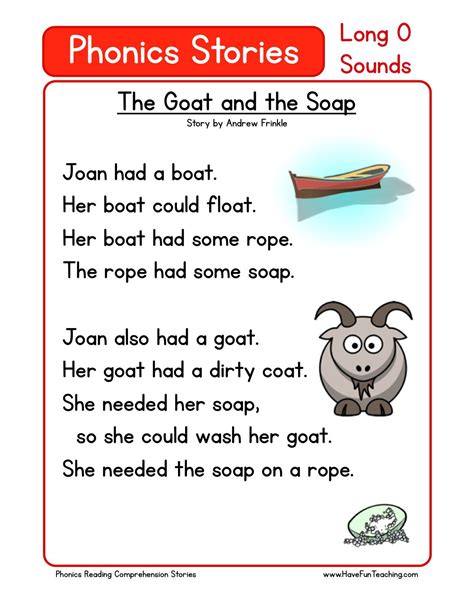 Over 100 free children's stories followed by comprehension. Reading Comprehension Worksheet - The Goat and the Soap ...