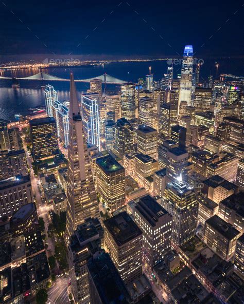 Aerial View Of San Francisco Skyline At Night Stock Photo