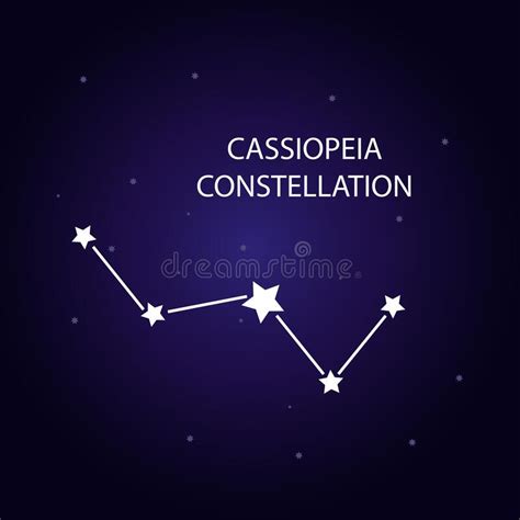 The Constellation Of Cassiopeia With Bright Stars Vector Illustration