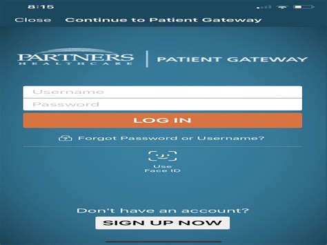 Partners Patient Gateway Login Page