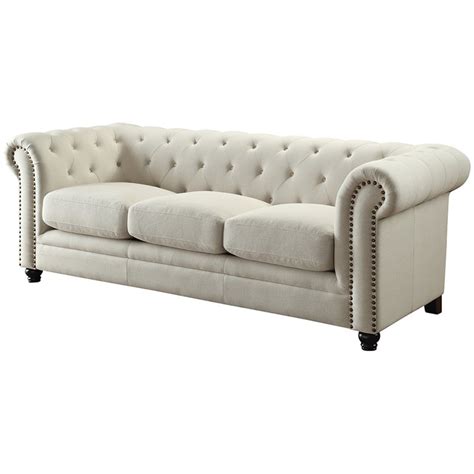 Coaster Fabric Button Tufted Sofa In Cream 504554