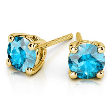 Aquamarine Round Gemstone Stud Earrings In Yellow Gold 5 1 Mm