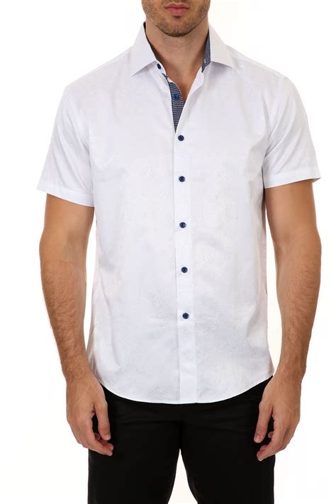 White Micro Paisley Short Sleeve Dress Shirt Short Sleeve Dress Shirt