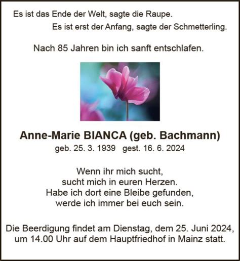 Traueranzeigen Von Anne Marie Bianca Vrm Trauer De