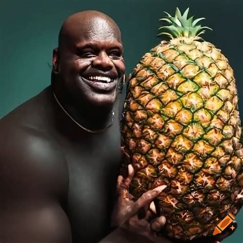 shaquille o neal standing next to a large pineapple