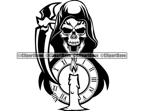 Grim Reaper Skull Skeleton Clock Candle Svg Design Logo Tattoo Etsy