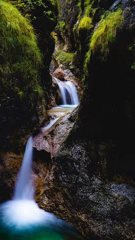 Download Wallpaper 1080x1920 Waterfall Rocks Stream Water Grass