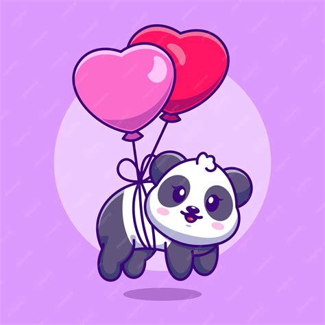 Premium Vector Cute Baby Panda Floating With Heart Balloon