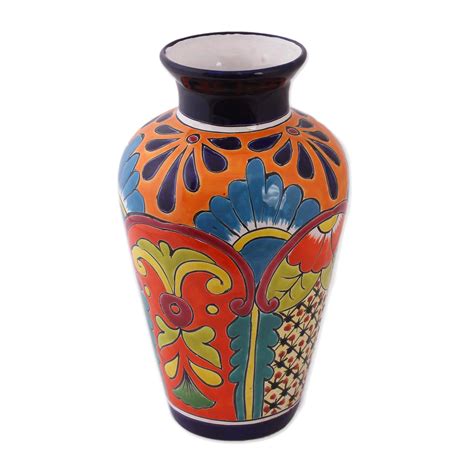 Unicef Market Talavera Style Ceramic Vase Crafted In Mexico Floral