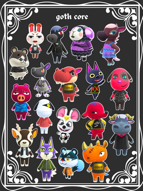 a list of animal crossing villagers who look "goth" or "gothic" Animal